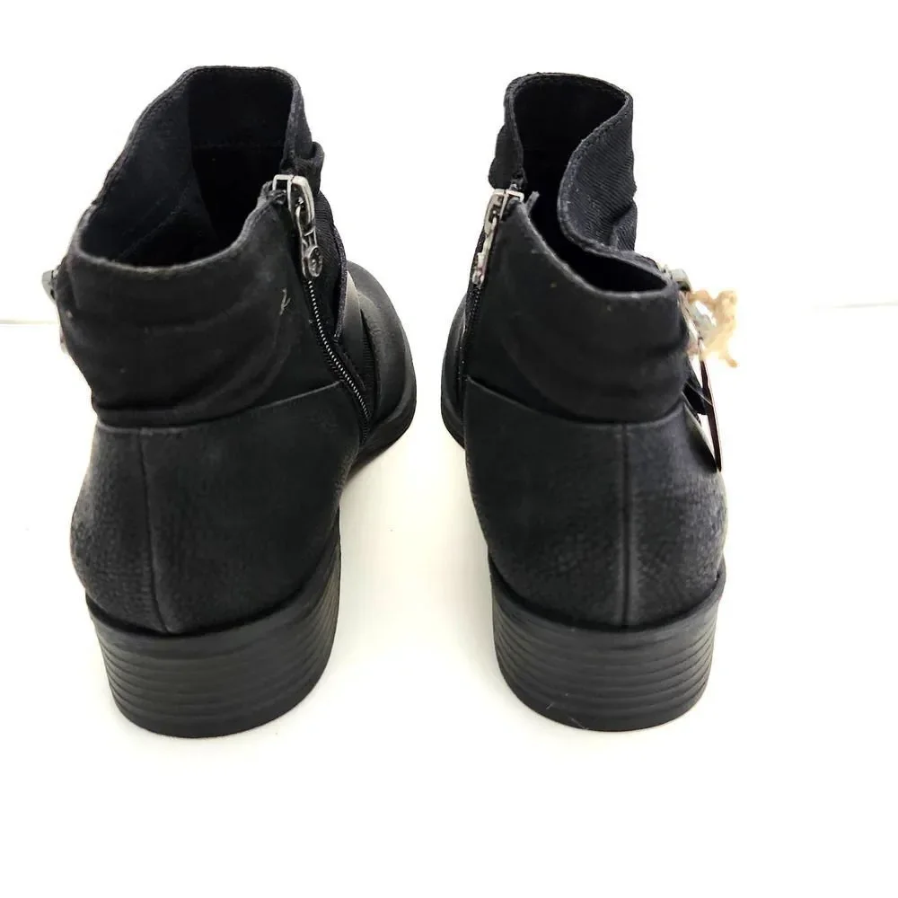 New Blowfish Malibu Vegan Black Side Zip Strappy Ankle Bootie Boots Womens Sz 11